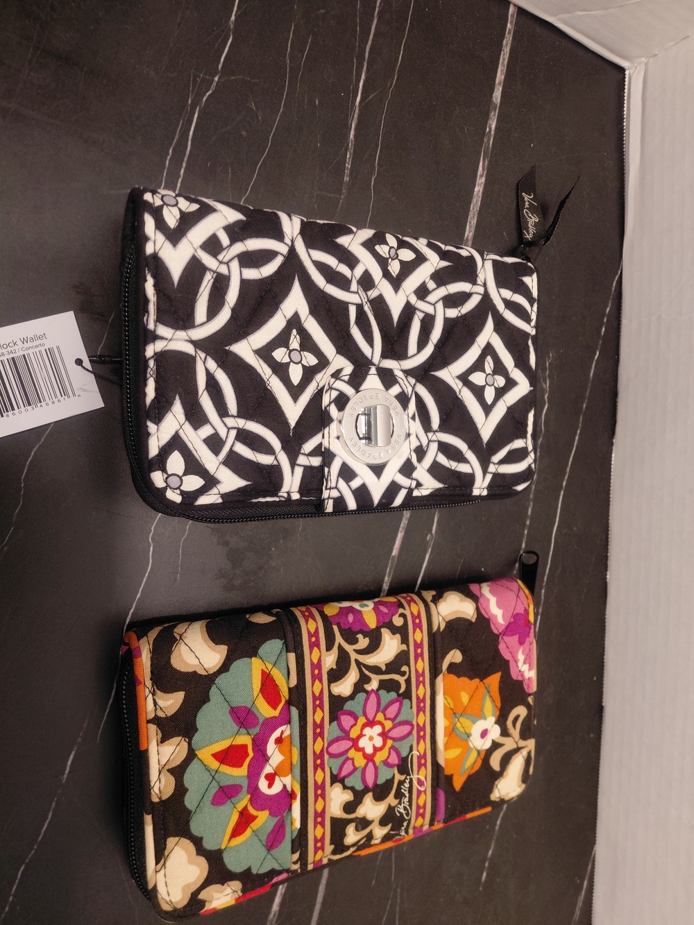 Vera Bradley Black & White Quilted Zip Wallets Lot Of 2